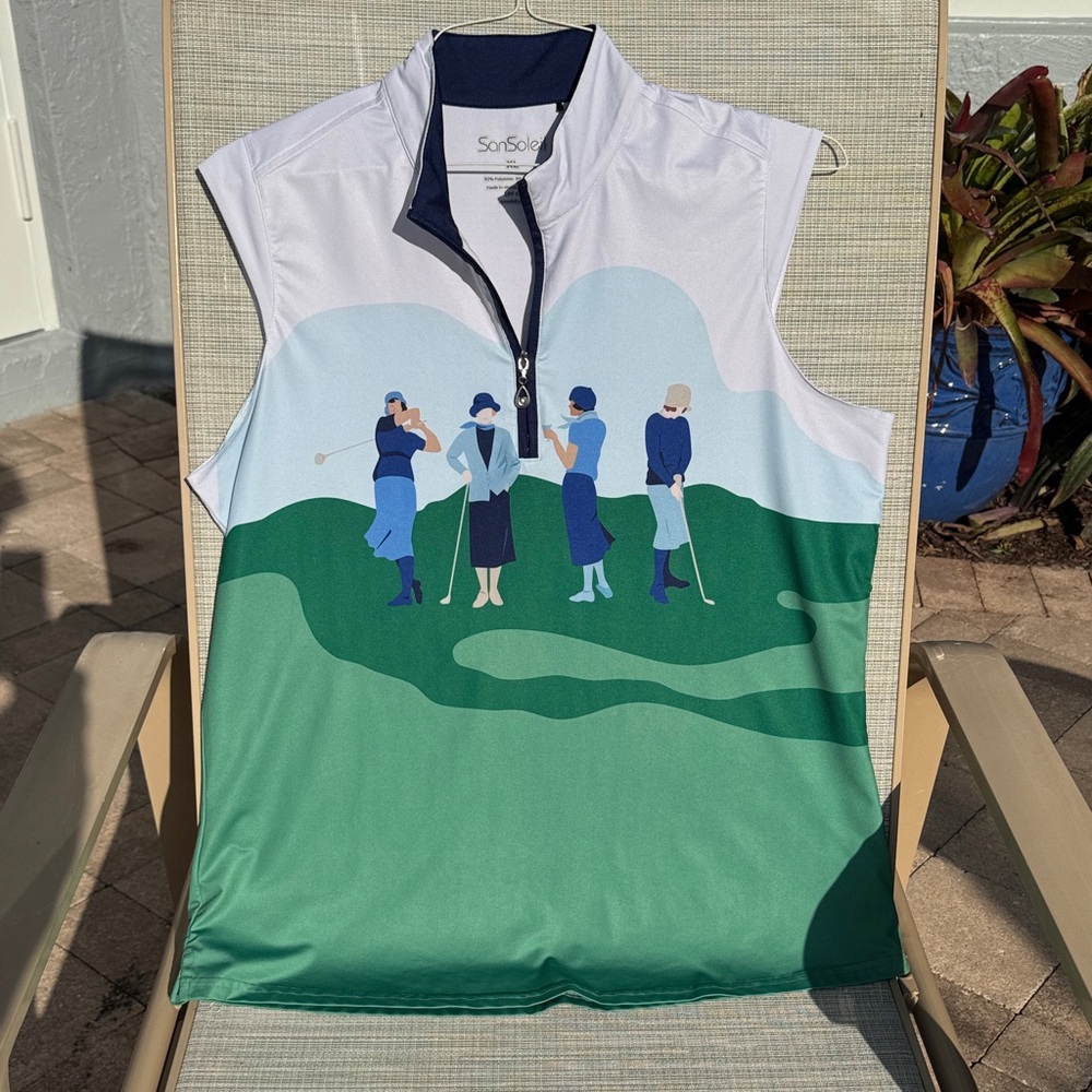 SanSoleil Women's Golf Top - Green and White